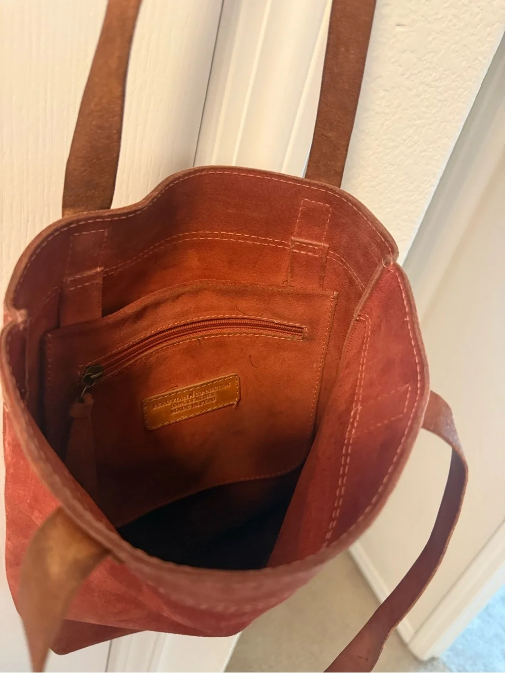 Peruvian Connection Rust Suede Tote with Tan Straps 100% leather